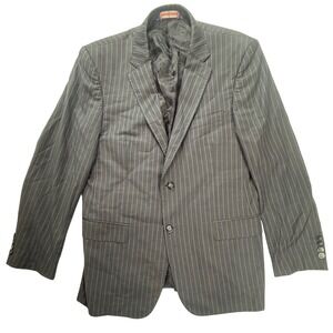 Luciano Carreli Mens 40R Suit Jacket Super 150s Wool Pinstripe Grey Blazer 6238